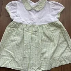 familiar 90サイズ 緑のチェック柄ワンピース