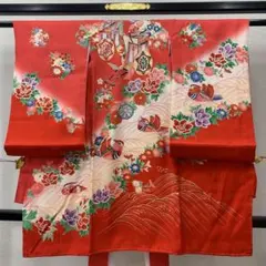 604axu44□お宮参り 掛け着 祝い着 七五三にも 3歳 御所車 鴛鴦□美品