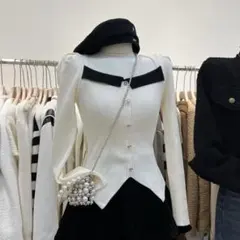 レディース ワンホン 韓国 トップス 冬服 長袖 白 ニット DHOLIC