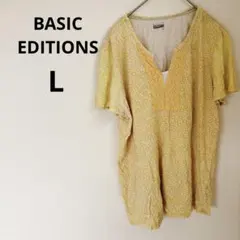 1点もの✨️BASIC EDITIONS 【L】イエロー花柄半袖シャツ