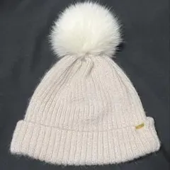 【美品】CA4LA ￼フォックスファー　ポンポン付き　ニット帽　ベージュ