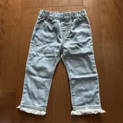 フリンジ裾ライトブルーパンツ