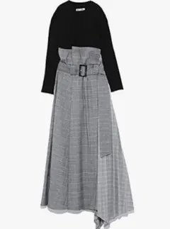 SNIDEL ニットチェック柄ロングワンピース
