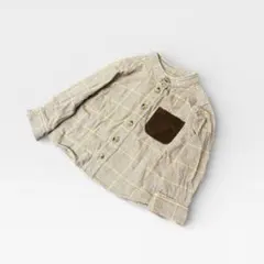 【美品】長袖チェックシャツ 95 ベージュ コーデュロイポケット 男女兼用 子供