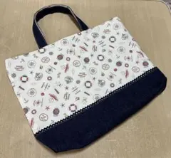 入園 入学 レッスンバッグ ハンドメイド オフホワイト マリン柄＋デニム