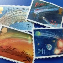 外国切手 イギリス 1986年 ハレー彗星の地球接近 4種セット