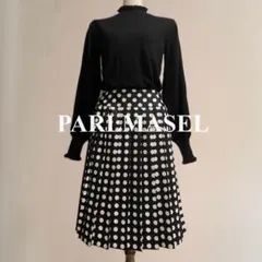 PARLMASEL ドットプリーツスカート 日本製 モノトーン パールマシェール