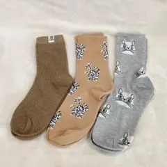 ◯３足セット かわいい動物柄ソックス ねこ柄 靴下 レディース 茶色 グレー