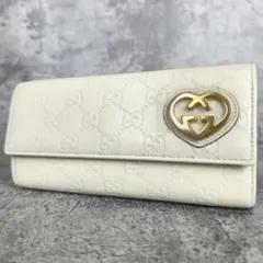 GUCCI グッチシマ ラブリーハート 長財布 アイボリー GG柄 レザー