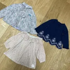 ベビー用長袖トップス　薄手スエット生地　女の子　3枚セット　まとめ売り70〜80
