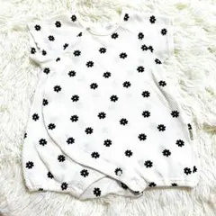 apres les cours 黒白　花柄ワッフル生地ロンパース70cm