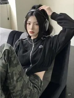 SHEIN ジッパーアップクロップスウェットシャツ ショート丈 ジャージ