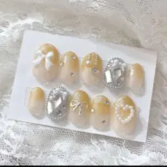 オーダー ネイルチップ オレンジネイル 韓国 量産型 メンカラ 推し活 リボン