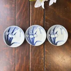 染付豆皿　古伊万里　3枚セット　白鷺水仙図　小皿　角吉銘（時代骨董蚤の市