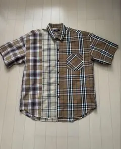 BEAMS 半袖チェックシャツ Sサイズ ブラウン系