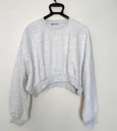 ​【美品】ZARA ショート丈スウェット ライトグレー ゆったりLサイズ