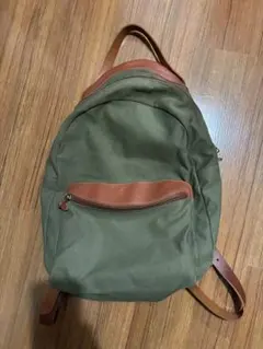 美品】キタムラ 巾着 リュック ナイロン×レザー バイカラー カーキ 茶