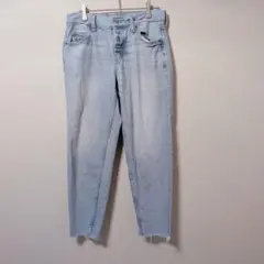 L相当 OLD NAVY テーパードデニム ライトブルー US2 裾カットオフのサムネイル