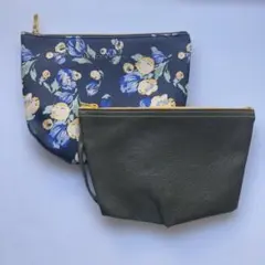 花柄ポーチとカーキポーチセット