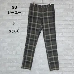 GU ジーユー チェック柄 スリム トラウザー パンツ S グレー 総柄