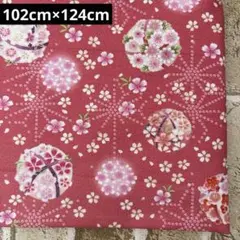 ちりめん風エンボス加工生地 花柄 鞠 ピンク 102cm×124cm