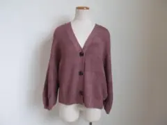パープル Vネック カーディガン