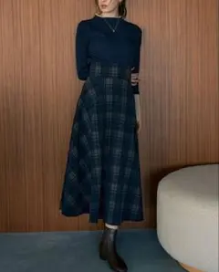 earth music&ecology バックレースアップチェックスカート