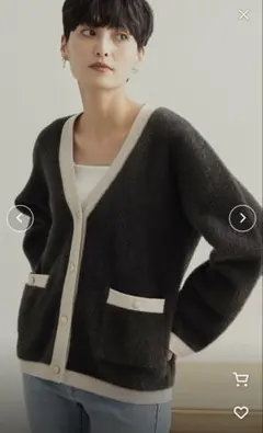 フェザーヤーン配色Vネックカーディガン