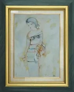 油絵 絵 絵画 インテリア 額付(青緑＋銀) F3-020311 人物 女性像 2025