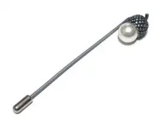 【残り一点】pin-0140　ラペルピン　スティック　どんぐり　団栗　パール