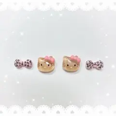 ネイルパーツ 4P 〈J009〉 日焼けキティ ガングロ ヒョウ柄リボン