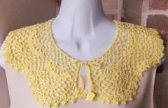 つけ襟　20番レース 　イエロー　スカラップ　花モチーフ　コットン　ハンドメイド