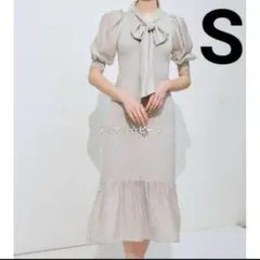 マーキュリーデュオ 異素材スリーブボウタイニットワンピース ベージュ S