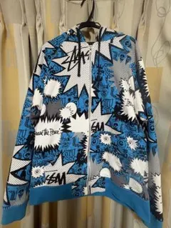 STUSSY グラフィックパーカー 青/白/黒/灰のサムネイル
