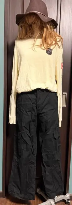 H&M キッズ カーゴ パンツ ブラック 164cm サイズ調整 コットン