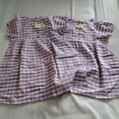 110＆120　2枚セットおそろチェック半袖トップス女の子