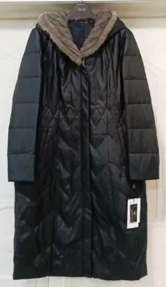 リアルミンクファー本羊革レザーダウンロングコート Lサイズブラック新品未使用