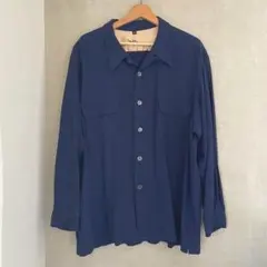 開襟シャツ　オープンカラー　ネイビー 長袖シャツ XL 古着シャツ　とろみシャツ
