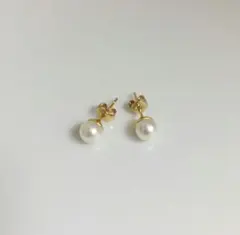 6mm 一粒パールピアス　ゴールド