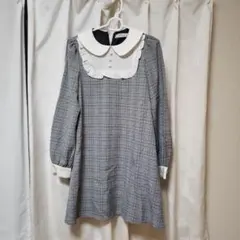 ぴ*マ様 アンクルージュ　チェック柄フリル襟長袖ワンピース