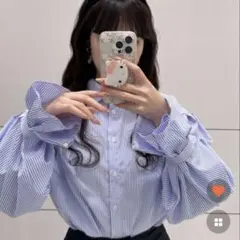nugu 韓国 ストライプ 長袖シャツ ブルー