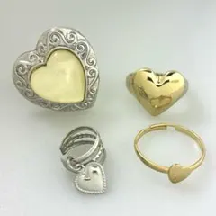 ハートモチーフ アクセサリー 4点セット リング イヤーカフ ゴールド シルバー