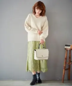 ルクールブラン　パネルレースフレアスカート