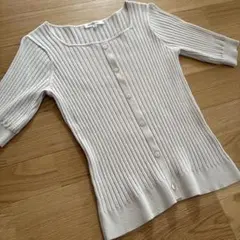 NATURAL BEAUTY BASIC M リブ編み五分袖シャツ