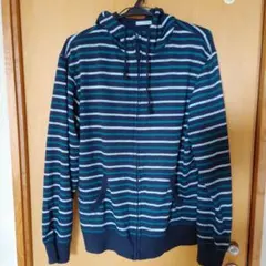GU ネイビー ストライプ フルジップパーカー XL