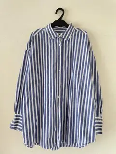 GU 青と白のストライプ 長袖シャツ L