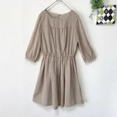 【ナチュラルビューティーベーシック】 ひざ丈ワンピ 7分袖 ベージュ系 可愛い