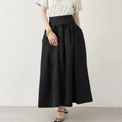 【完売品】ウィムガゼット麻リネンウォッシャブルロングフレアスカート黒ブラック36のサムネイル