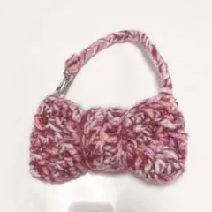 ミニリボンバック　ポーチ　ピンク　編み物　ハンドメイド　かぎ針編み