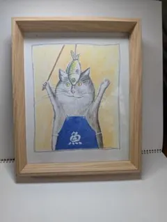 猫のイラスト 魚を釣る猫 アート作品